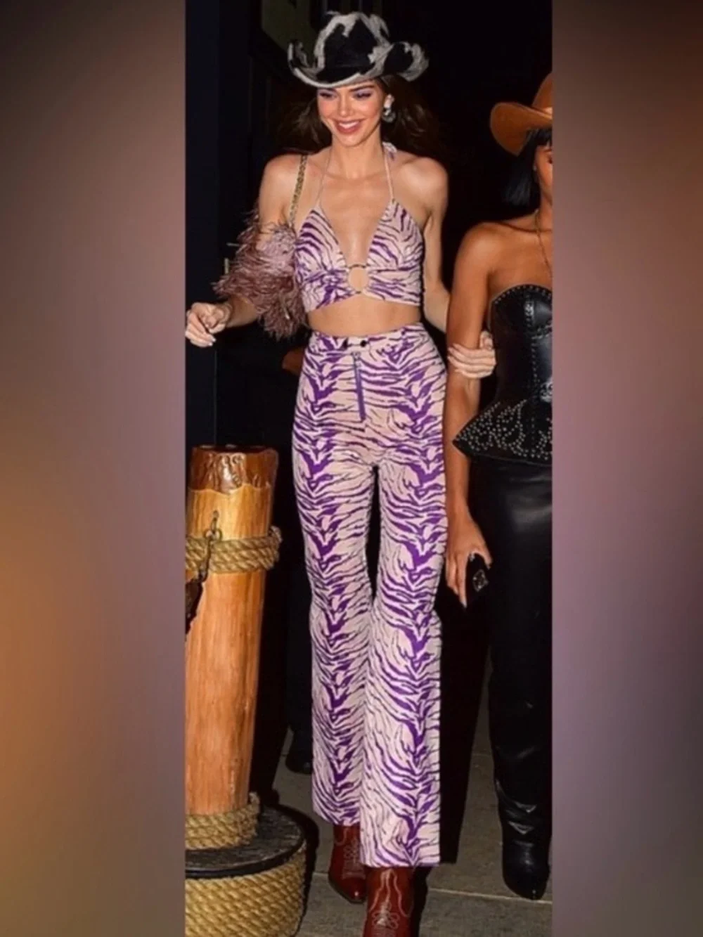 I.AM.GIA Kiki Crop Top Purple Zebra‎ Halter Open Back Medium